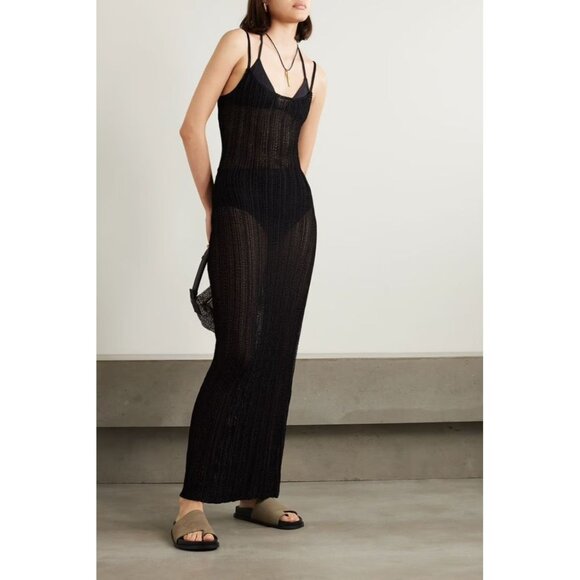 Savanna Morrow Indriya Crochet Knit Maxi Dress in Black - Picture 2 of 5